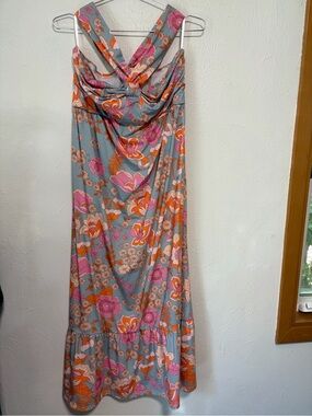 Grace Karin Floral‎ Halter Criss Cross Cutout Maxi Dress